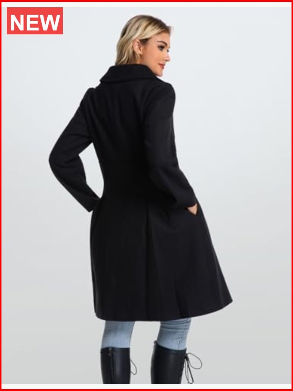 Double Breasted Lapel Trench Coat with Pockets A-Line - Picture 4 of 7